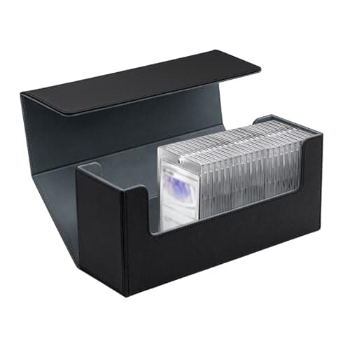 Image of Mcbazel Card Deck Box for 35PT Magnetic Card Holder,Card Deck Holder for MTG/TCG cards,PU Leather Deck Box Storage Case(Black Gray)