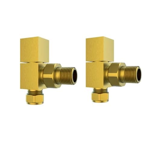 Image of Better Bathrooms Brushed Brass Square Straight Radiator Valves - For Pipework Which Comes From The Floor