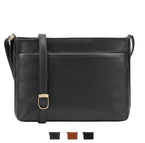 Image of Lloyd Baker London Genuine Leather Crossbody Bag with Multiple Zips and Adjustable Shoulder Strap | Tamarra (Navy)