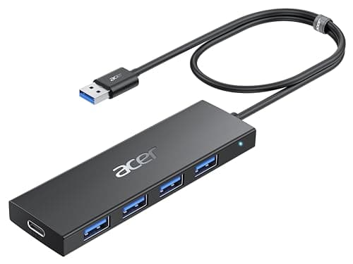 Image of acer USB Hub 3.0, Ultra Slim USB Adapter 4 Ports, Multiport Splitter with Powered Type-C, Extender for PC, Laptop, Keyboard, Mouse, HDD, MacBook Pro/Air, iMac, Surface Pro, macOS, Windows, Linux.-60cm