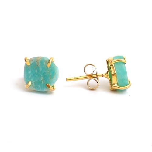 Image of Gempires Raw Amazonite Post Stud Earrings, 8-10 mm Green Crystal Stud Earring, Gemstone Earrings, Gold Plated Amazonite Jewelry for Women Gift for Her