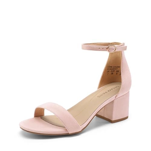 Image of DREAM PAIRS Womens Bridal Sandals Ladies Mid Low Block Heels Sandals,Pink/Suede Size 6 UK, Low-Chunk
