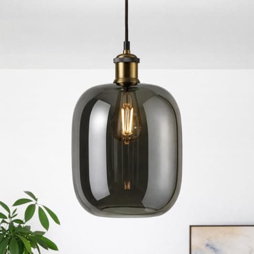 Image of CGC Lighting Indoor Glass Bistro Adjustable Ceiling Pendant Light Lamp Shade (Large Smoked)