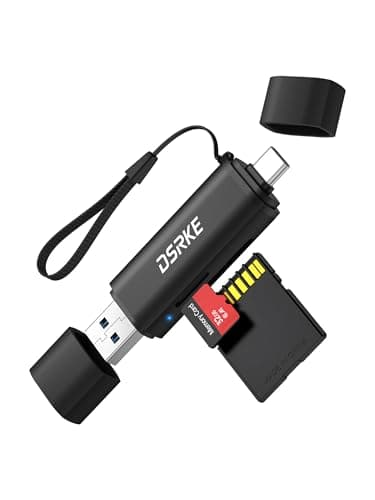 Image of DSRKE SD Card Reader USB C, Dual Slot Micro SD Memory Card Reader for Camera & PC, Compatible with iPhone 17 16 15, Galaxy S26, Type C & USB 3.0 (Black)