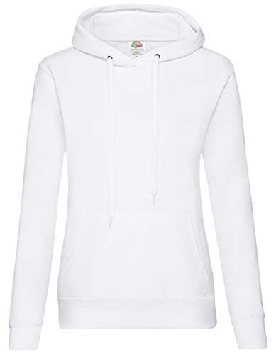 Image of Fruit of the Loom 62038 Women’s Ladies’ Lady Fit Hooded Sweatshirt, Womens, Hoodie, Fruit of the Loom - Lady-Fit Hooded Sweat, White, 6.5 UK