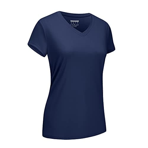 Image of EKLENTSON Ladies Tops V Neck Shirts Summer Outdoor Sun Protection Shirts for Women Workout Gym Tshirts Navy,S