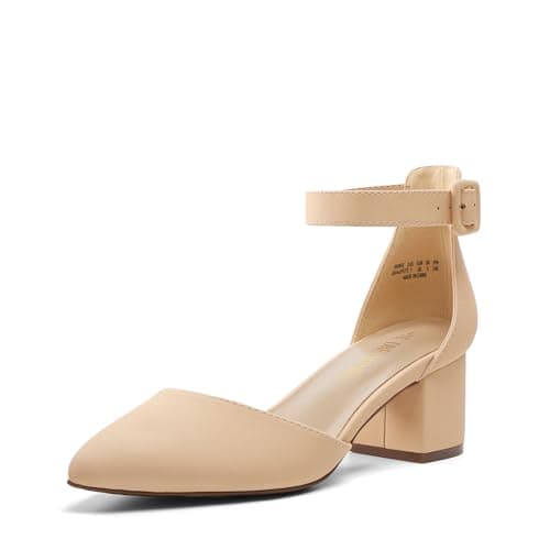 Image of DREAM PAIRS Womens Court Shoes Elastic Ankle Straps ANNEE,Size 6,Nude/Nubuck,ANNEE