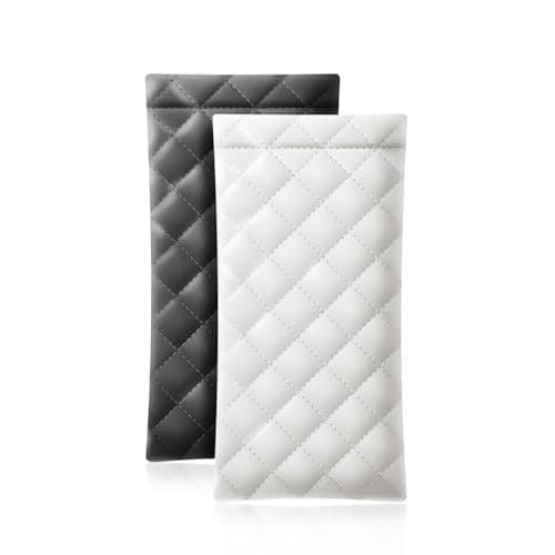 Image of HKzzy Leather Eyeglass Cases 2 Pack Portable Sunglasses Cases Squeeze Top PU Glasses Pouch Travel Soft Trinket Organizer Bags (Black White)