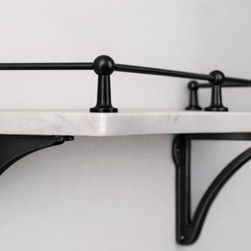 Image of Solid Brass Gallery Shelf Rail 6mm Rod - Antique Brass, Bronze & Satin Brass - Kitchen Shelf Rail with Centre, End & Corner Brackets - 7 Antique Finishes (Aztec Bronze Dark, 500mm Rod)