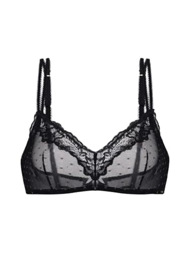 Image of DORINA Origins Non-Padded Wireless Bralette – Shimmer Dot Mesh, Lace Trim, Adjustable Straps & Power Mesh Back, Black