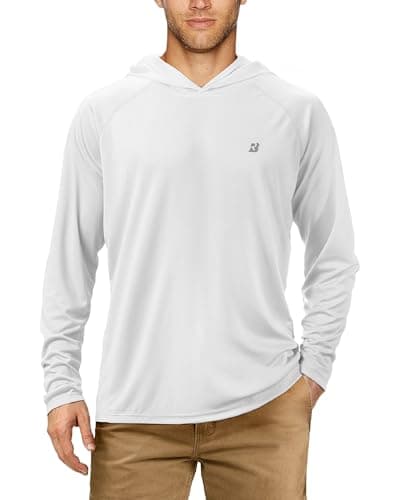 Image of Roadbox Men's Sun Protection Swim Hoodie Long Sleeve, Quick Dry Fishing Shirts Lightweight, UV Breathable Running Tops White