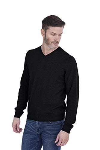 Image of Cashmeren Men’s Basic V-Neck Sweater 100% Pure Cashmere Long Sleeve Classic Pullover, Black, Large