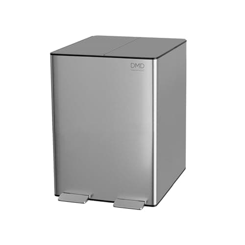 Image of DMD Collective – 30L Stainless Steel Recycling Bin, 2 x 15L Removable Plastic Recycling Buckets, Soft Closure, Metal Foldable Pedals, Easy Clean, Fingerprint Proof, Under Counter Bin - Silver