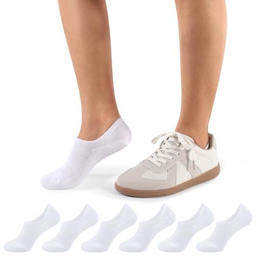 Image of CLOSEMATE No Show Trainer Ankle Socks for Women Cushioned Low Cut Non Slip with Silicone Grips for Running 6 Pairs(6White, Size M)