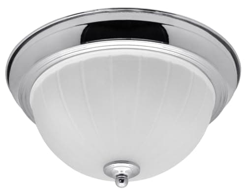 Image of Long Life Lamp Company Flush Mounted Chrome Ceiling Light Frosted Glass Dome Shade Metal Surround IP44 Bathroom, Home (Chrome H3111)