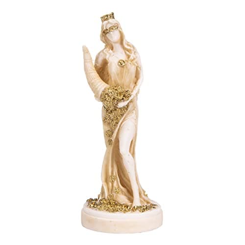 Image of BeautifulGreekStatues Goddess of Wealth Tyche Lady Luck Fortuna Gold Tone Statue Alabaster Sculpture 5.9 Inches