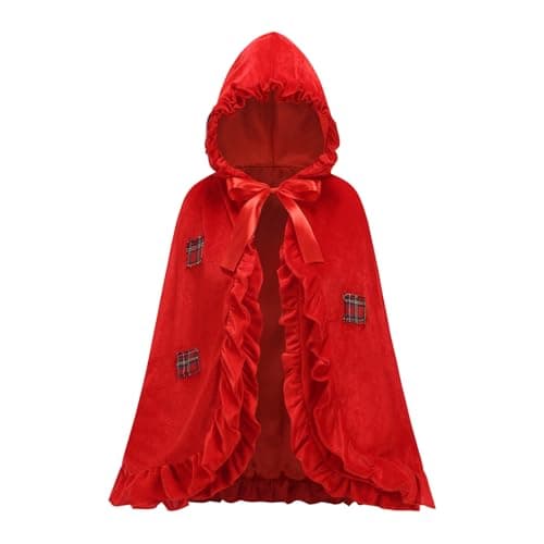 Image of HAPNBCELE Women's Little Red Riding Hood Cape, Velvet Hooded Cloak for Christmas Halloween Fairy Tale Cosplay World Book Days (Patch Red, 65cm/25.59")