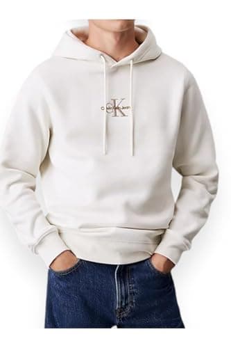 Image of Calvin Klein Jeans Men's Monologo Hoodie J30J325629 Pullover, Ivory, XXL