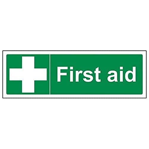 Image of V Safety First Aid Sign - 300mm x 100mm - 1mm Rigid Plastic