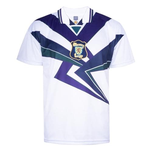 Image of Score Draw Scotland 1996 Away Retro Football Shirt White/Navy X-Large Polyester