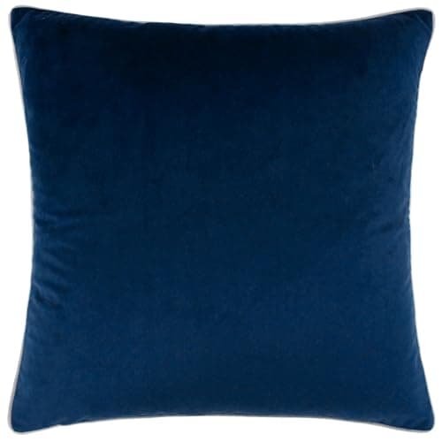 Image of furn. Meridian Cushion Cover – Luxury Contrast Piped Velvet Decorative Case (Navy/Silver - 45x45cm)