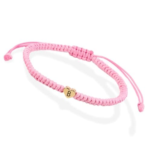 Image of VDKIDKT Initial Bracelet Initial B Charm Alphabet Woven Bracelet Handmade Pink String Woven Jewelry Gift for Teen Girls Friends Wife (B)