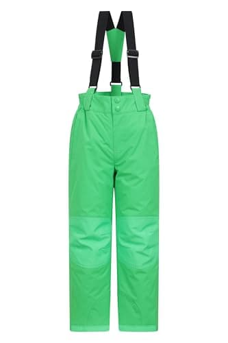 Image of Mountain Warehouse Raptor Kids Snow Pants - Snowproof Boys Ski Trousers, Detachable Braces Bottoms - Ideal for Winter Skiing Holidays & Snowboarding Spectre Green Kids Size 2-3 Years