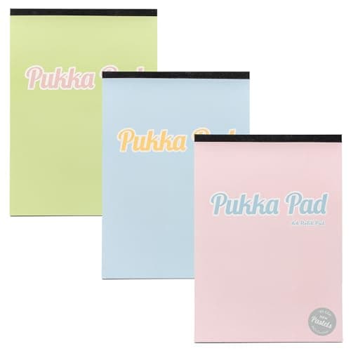 Image of Pukka Pad Pastel A4 Refill Pads – Pack of 6 Top-Bound, Easy Tear Notepads with 160 Pages, 80 Sheets of 80GSM, 8mm Feint Ruled Lined Paper with 4-Hole Punch Margins for Binder Compatibility