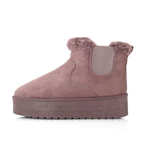 Image of INNERSECT CO Ladies Faux Suede Chelsea Boots – Warm Faux Fur Lined Platform Ankle Boots for Winter Comfort (CHOCOLATE, One Size, Adult, Women, 5, Numeric, UK Footwear Size System, Medium)
