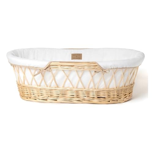 Image of Clair de Lune Organic Natural Wicker Moses Basket 68 x 30 cm (White)