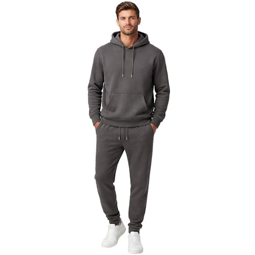 Image of The Fancy Dress Mens Tracksuit Full Set - Plain Long Sleeve Hooded Zip Up & Pullover Sweatshirt & Joggers 2 Pcs Activewear Hoodie Track Bottom Sets For Gym Running, (Dark Grey - XXL)