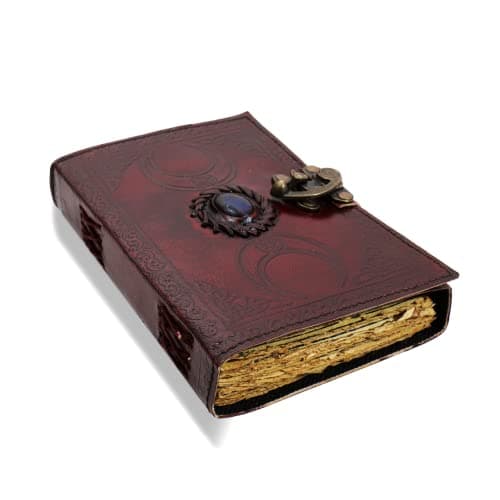 Image of Hocus Pocus Leather Journal Blank Spell Book of Shadows with Lock Clasp Prop Vintage Notebook Journals Bound Witchcraft Wiccan Grimoire Witch Magic Eye Sketchbook Drawing Writing Diary (TRIPLE MOON)