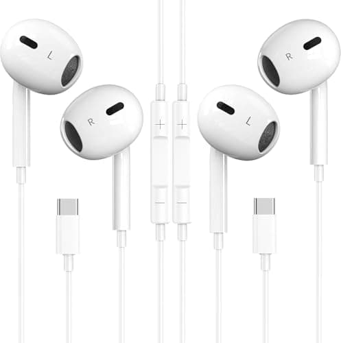 Image of USB C Headphones, 2 Pack Type C Headphones Wired In Ear Earbuds With Mic & Volume Control Noise Cancelling for iPhone 15/16/17,iPad,Samsung Galaxy S25/S24/S23/S22/S21,Pixel 7/6,Huawei,White