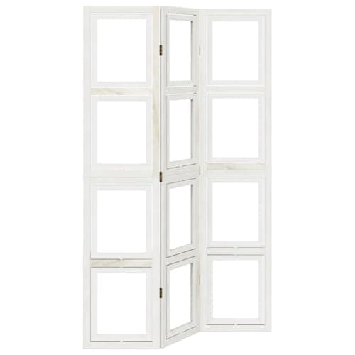 Image of vidaXL White Solid Paulownia Wood Room Divider/Privacy Screen - 3 Panel Folding Partition for Office and Home Decor, Space-Saving Design, Rotatable Photo Frames