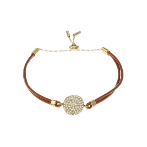 Image of Fossil Women's Sadie Glitz Disc Medium Brown Leather Components Bracelet, JF04545710