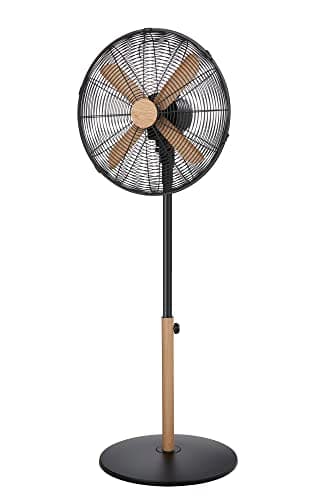 Image of Russell Hobbs RHMPF1601WDB 16" Scandi Electric Pedestal Fan, Tall Standing Fan, 1m to 1.25m Height, 3 Speed Settings, Oscillating Fan & Adjustable Tilt, 60W, Black and Wood Effect