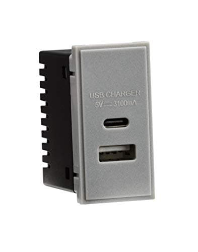 Image of Knightsbridge Dual USB A+C Charger (3.1A) Module 25 x 50mm - Grey, NETUSBC