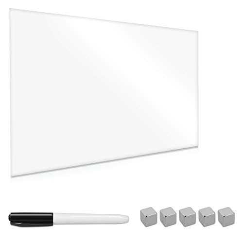 Image of Navaris Magnetic Glass Board Pure White - 60 x 40 cm Dry Wipe Writing Memo Notice Whiteboard for Wall, Kitchen, Office - Includes Marker and Magnets