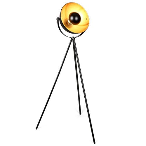 Image of Osasy Retro Studio Floor Lamp - Vintage Black Gold with Ø 34 cm Lampshade, Max. 60W, 147cm Height - Metal Lamp for Living Room, Bedroom