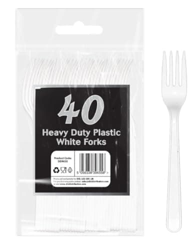 Image of Party2u ® 40 Premium Designer Solid Bright White Forks, Heavy Duty, Microwave-Safe Solid Tablefork, 6" Sets Reusable, Washable