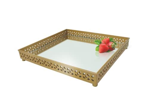 Image of 1 x Square Mirror Glass Tray Decorative Mirrored Tray Table Centrepieces Trays Perfume Tray Jewelry Organiser Tray Candle Tealight Display Plate Tray Drinks Tray For Home Decor (Gold)