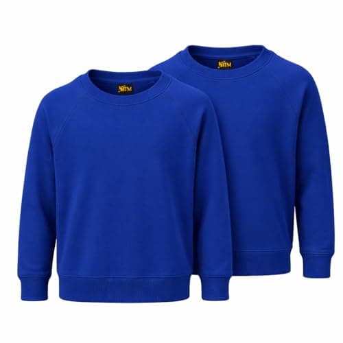 Image of KHIM Fleece Sweatshirt Unisex Sweater Jumper Full Sleeve Kids Boys Girls Children Top Crew Neck Outdoor Activewear (UK, Age, 9 Years, 10 Years, Regular, Royal Blue Pack 2)