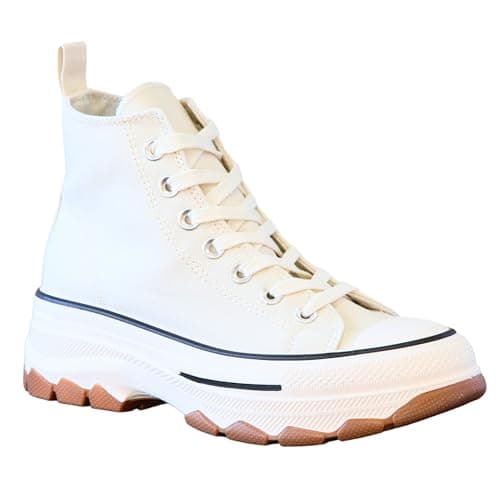 Image of IVACHY Womens Sneakers Ladies High and Low Top Chunky Platform Wedge Trainers Walk Casual Daily Wear Comfy Shoes Size UK Beige