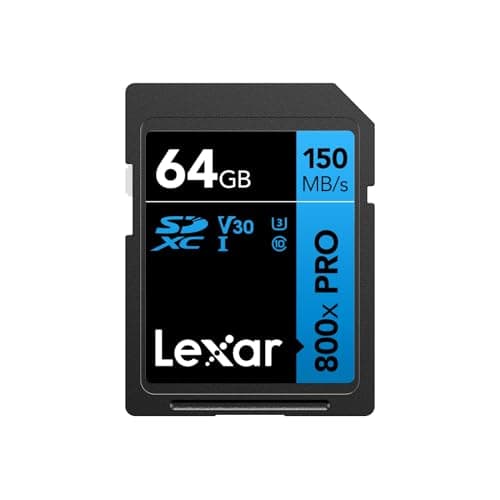 Image of Lexar High-Performance 800x PRO SD Card 64GB, SDXC UHS-I Card, SD 3.0 Card up to 150MB/s Read, V30, U3, C10 SD Memory Card for Point-and-shoot Camera/Mid-range DSLR/HD Camcorder (LSD0800P064G-BNNAA)