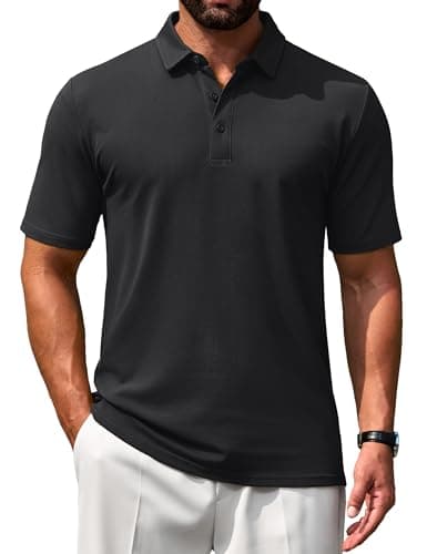 Image of TACVASEN Polo Shirts for Men Short Sleeve Golf Lightweight Shirt Summer Collared Casual Classic Cotton Work Top Black,S