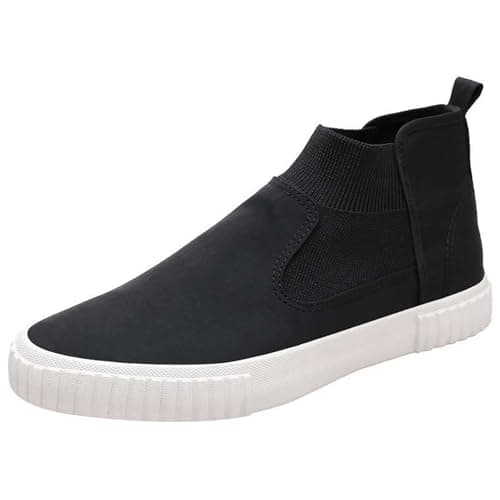 Image of Trainers Men's Autumn High Top Canvas Trainer Shoes Platform Patchwork Trainers Wide Feet Casual Shoes Comfortable Skateboard Shoes Thick Base Non-Slip Walking Shoes Fashionable Outdoor Shoes, White