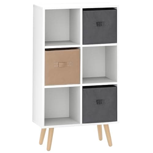 Image of HOMCOM Freestanding 6 Cube Storage Cabinet Unit w/ 3 Fabric Drawers Handles Home Office Organisation Shelves Furniture