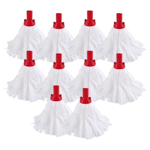 Image of Avern Exel Standard Big White Push Fit Socket Mop Heads Red 120g (Pack Of 10) Super Absorbent Heavy Duty Mops - 102199 - Robert Scott