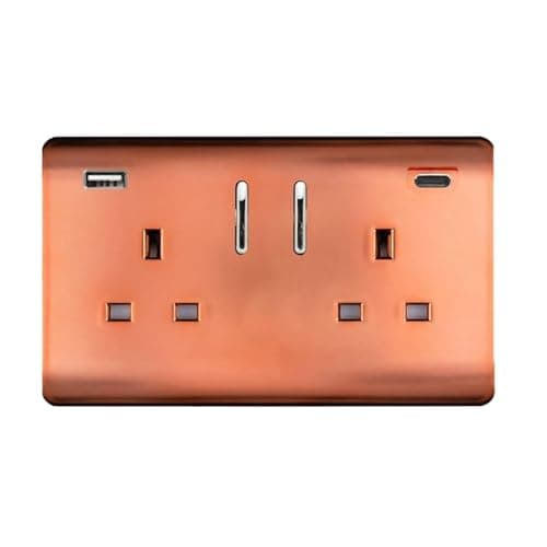 Image of Trendi 2 Gang Artistic Modern Glossy 13 Amp 2 x Type A & C 3.1a USB Switched Plug Socket Copper