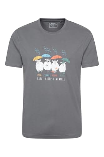 Image of Mountain Warehouse Great British Weather Mens T-Shirt - Lightweight, Breathable & UV Protect Cotton Tee Shirt - Best for Autumn, Winter Outdoors, Holiday & Hiking Charcoal L